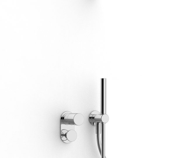 Shower arm with shower head and hand shower
